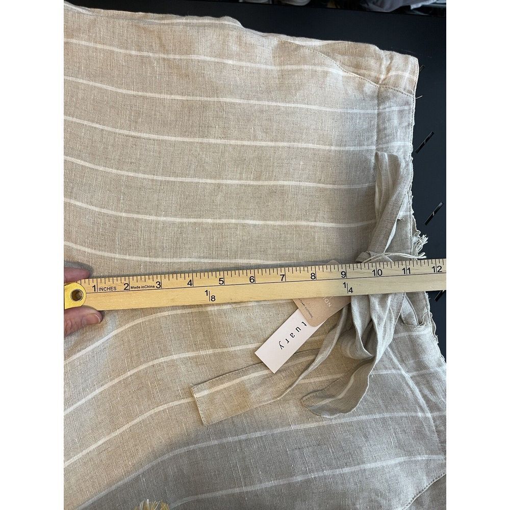 Sanctuary Women's 100% Tan Linen White Striped Pants Tie Waist Pockets Size 29 - Picture 13 of 16